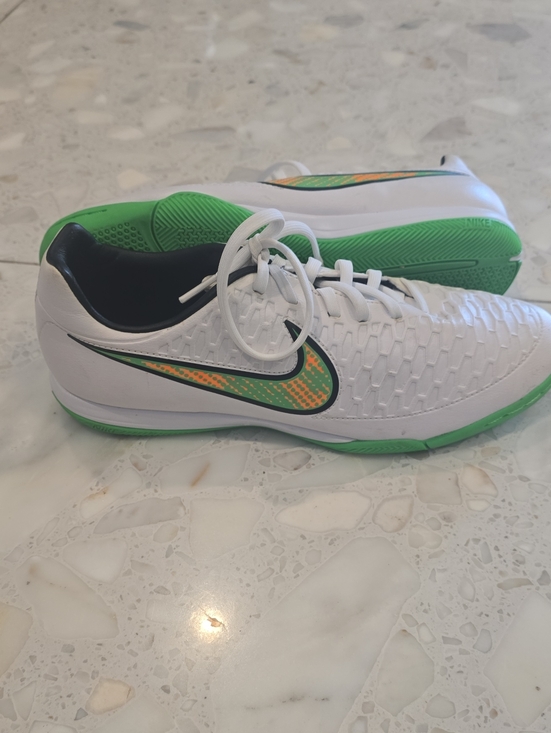 Nike Shoes - Nike White Indoor Soccer Sneakers with Green and Orange Accents